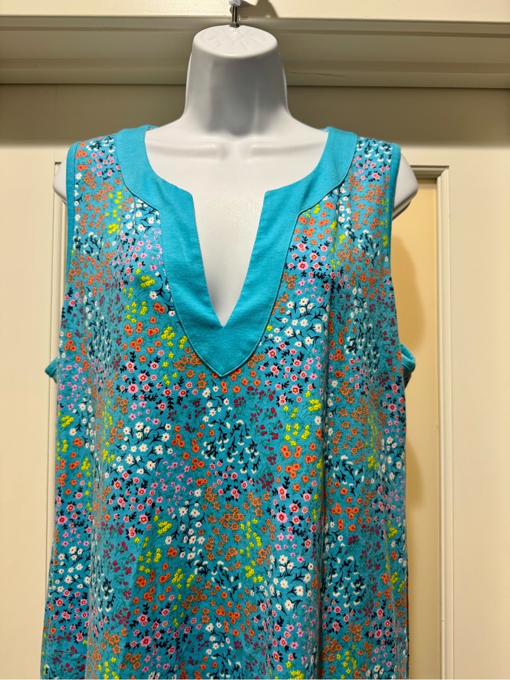 Lands’ End Floral Sleeveless Dress XL Blue Pull On Pockets Casual Midi - Picture 3 of 14